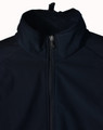 A high-tech men's softshell jacket in black with a zip closure and high collar, featuring a logo.