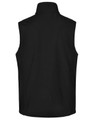 A black men's softshell hi-tech vest with a high collar and a smooth, sleek design.