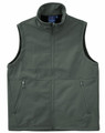 A men's softshell vest in dark green, featuring a zip front and two side pockets. Includes a logo on the chest.