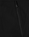 A black softshell hi-tech vest featuring a zippered pocket and a sleek design. It has a logo on the fabric.