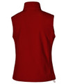 A red ladies' softshell vest featuring a high collar and a fitted design, with a logo on the back.