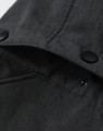 A men's softshell full zip hoodie in grey, featuring a hood and a logo on the inner collar.