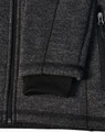 A men's heather bonded fleece jacket in dark grey, featuring a zippered front and ribbed cuffs.