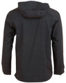 A dark grey men's waterproof performance jacket with a hood, featuring a logo on the back.