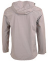A men's waterproof performance jacket in a light grey colour, featuring a hood and a logo. Back view displayed.