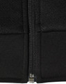 A black men's jacquard fleece jacket featuring a front zipper and ribbed cuffs. It has a logo on it.