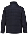 A men's sustainable insulated puffer jacket in dark navy, featuring a 3D cut design and a logo.