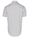 A men's short-sleeve button-up shirt in light grey with a subtle ticking stripe pattern and collar.