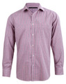 Men's two-tone mini check long-sleeve shirt in red and white with a button-up front and pocket detail.