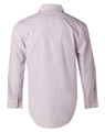A light purple button-up shirt with long sleeves, featuring a mini check pattern and a logo.