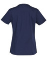 A navy women's scrub top with short sleeves and a fitted design, featuring contrast colour accents.
