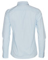 A light blue women's self-stripe long-sleeve button-up shirt with a collar and cuffed sleeves.