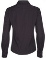 A women's long sleeve button-up shirt in dark grey with a dobby stripe pattern, featuring a collar and long sleeves.