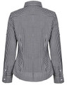 A black and white gingham check women's roll-up long sleeve button-up shirt, featuring a fitted design and collar.