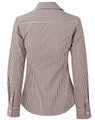 A women's long-sleeve roll-up shirt featuring a brown and white gingham check pattern, with a fitted design and a collar.