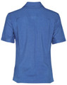 A blue short sleeve overblouse with a collar and a logo on the back. Suitable for uniforms or tunics.