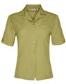 A short sleeve overblouse in a light green colour, featuring a collar and a front pocket. 