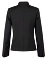A black ladies' wool blend stretch reverse lapel jacket, featuring a fitted design and buttoned cuffs.
