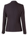 A black women's cropped jacket with a one-button closure and tailored fit, featuring a back view with subtle detailing.
