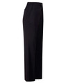 Black wool blend stretch flexi waist pants shown from the side, featuring a tailored fit and pockets.