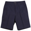 Men's chino shorts in navy blue, featuring a flat front design and pockets, with a logo on the waistband.