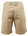 Men's stretch cotton chino shorts in beige, featuring two back pockets and a logo. Suitable for casual wear.