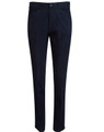 Navy blue ladies' chino pants with a fitted design, featuring side pockets and a button closure.
