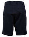 Ladies' stretch cotton chino shorts in navy, featuring a back pocket and a logo. Suitable for casual wear.
