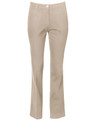 Women’s chino pants in a light beige colour, featuring a button closure and a slight flare at the hems.