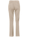 Beige women's chino pants viewed from the back, featuring a fitted design and two back pockets.