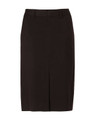 A women's mid-length pencil skirt in black, featuring a lined design and a back zip closure.