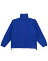 A blue unisex polar fleece jumper with long sleeves and a high collar, featuring a drawstring at the hem.