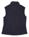 A navy blue ladies' bonded polar fleece vest with a high collar and no sleeves. It features a branding logo.