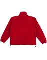 A red polar fleece pullover for kids featuring a high collar and elasticated cuffs, along with a branding logo.