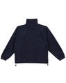 A navy blue polar fleece pullover for kids with a high neck and adjustable hem, featuring a logo.