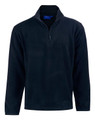A black half zip polar fleece pullover with long sleeves and a front zip. It features a logo on the chest.