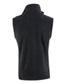 A black adult's polar fleece vest featuring a high collar and no sleeves, with a logo on the back.