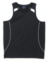 A black men's singlet featuring white detailing and a logo on the label. Smooth fabric and sleeveless design.