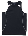 A black men's singlet featuring contrasting white detailing and a logo. Suitable for fashion and casual wear.