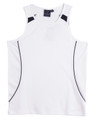 A white men's singlet featuring black accents and a logo. Designed for comfort and style in activewear.