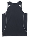 A black men's singlet featuring white accents and a logo, designed for casual wear.