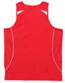 A red men's singlet with white accents and a logo. The back features a mesh design.