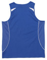 A blue men's singlet featuring a mesh design with white detailing and a logo on the back.