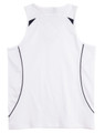 A white men's singlet with black accents and a logo. It features a sporty design and breathable fabric.