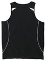 A black ladies' singlet with white accent detailing and a logo. The back features a sporty design.