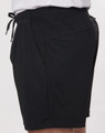 Adults' bamboo charcoal sports shorts in black, featuring a drawstring waist and side pockets. Includes branding.