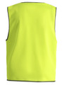A hi-vis safety vest in bright yellow, featuring sleeveless design and a contrasting trim, with a logo.