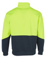 A two-toned long-sleeve windcheater collar in high visibility yellow and navy blue with a logo.