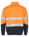 A long-sleeve, high-visibility fleece jumper in orange and navy, featuring silver reflective stripes and a collar.