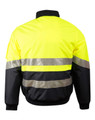 A hi-vis two-tone flying jacket in bright yellow and black, featuring reflective 3M tapes and a logo.